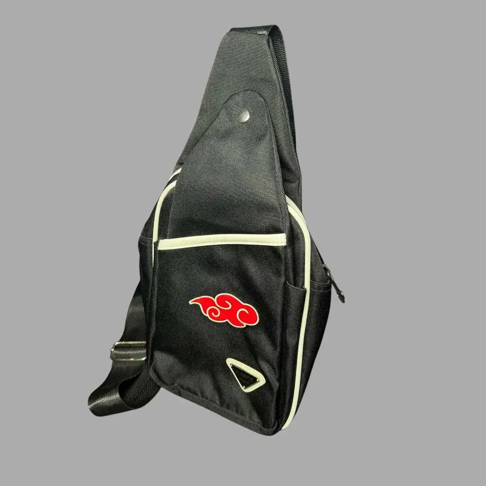 Yuesite Xiukjian Black Sling Backpack with Anime Red Cloud Design